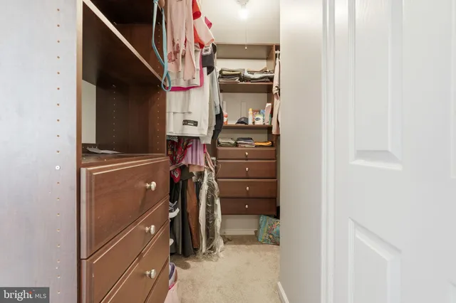 a view of walk in closet with clothes