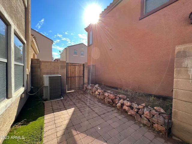a view of a porch with furniture