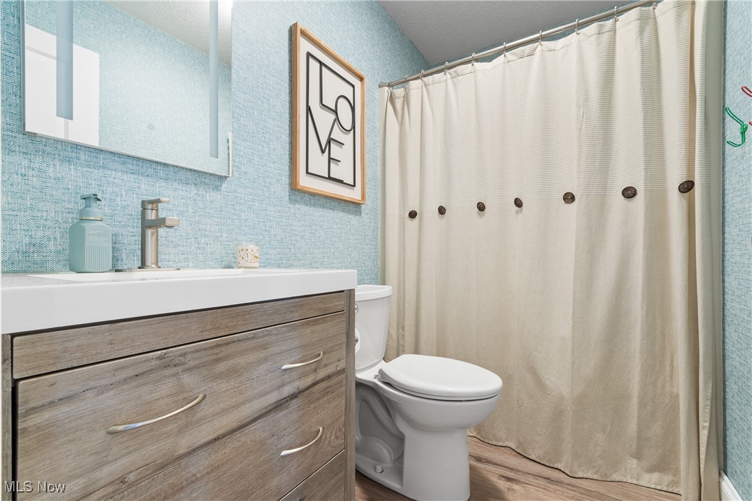 3111 Serfass Road Clinton, OH 44216 - Photo 19 of 34 Full bathroom featuring wood finished floors, vanity, and a shower with shower curtain