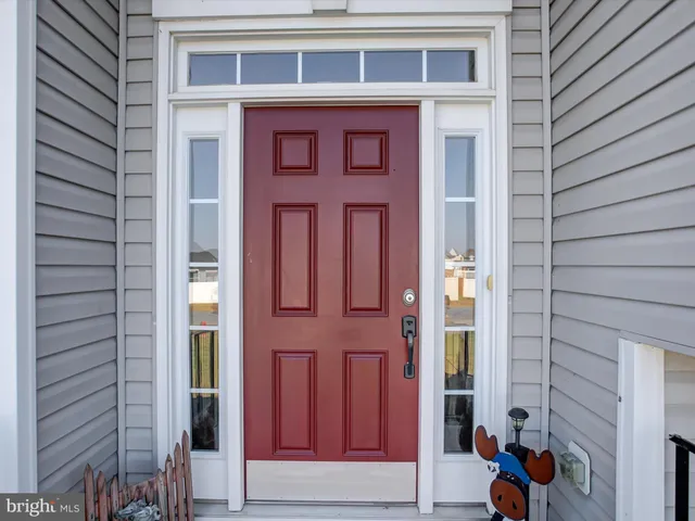 a front view of a building with a door