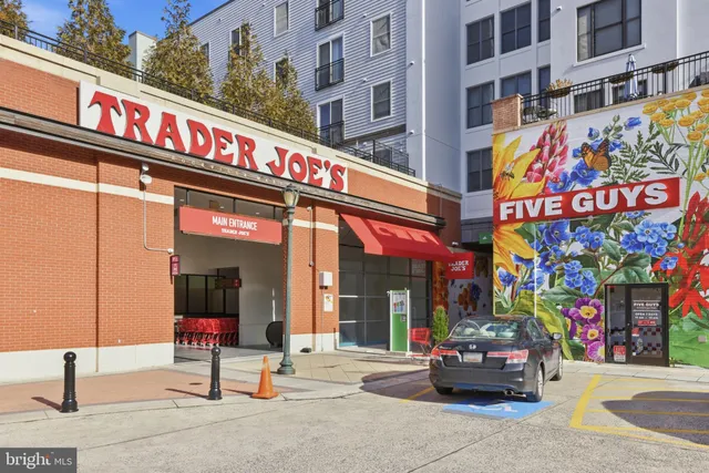 a view of a building with a potted plant ana a small yard