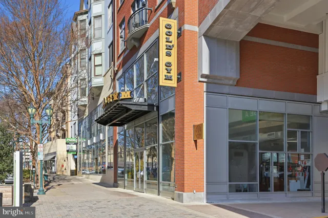 a view of a building with a iron gate