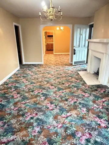 a view of a livingroom with a chandelier