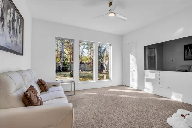 a workspace with furniture and a window