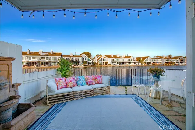 an outdoor space with seating area