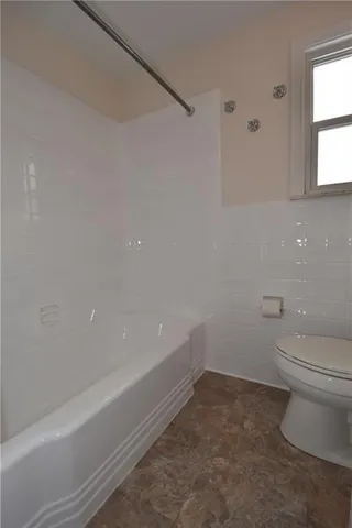 a bathroom with a toilet and a bathtub