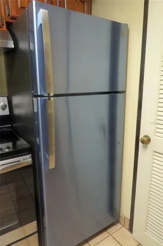 a close view of a refrigerator in kitchen
