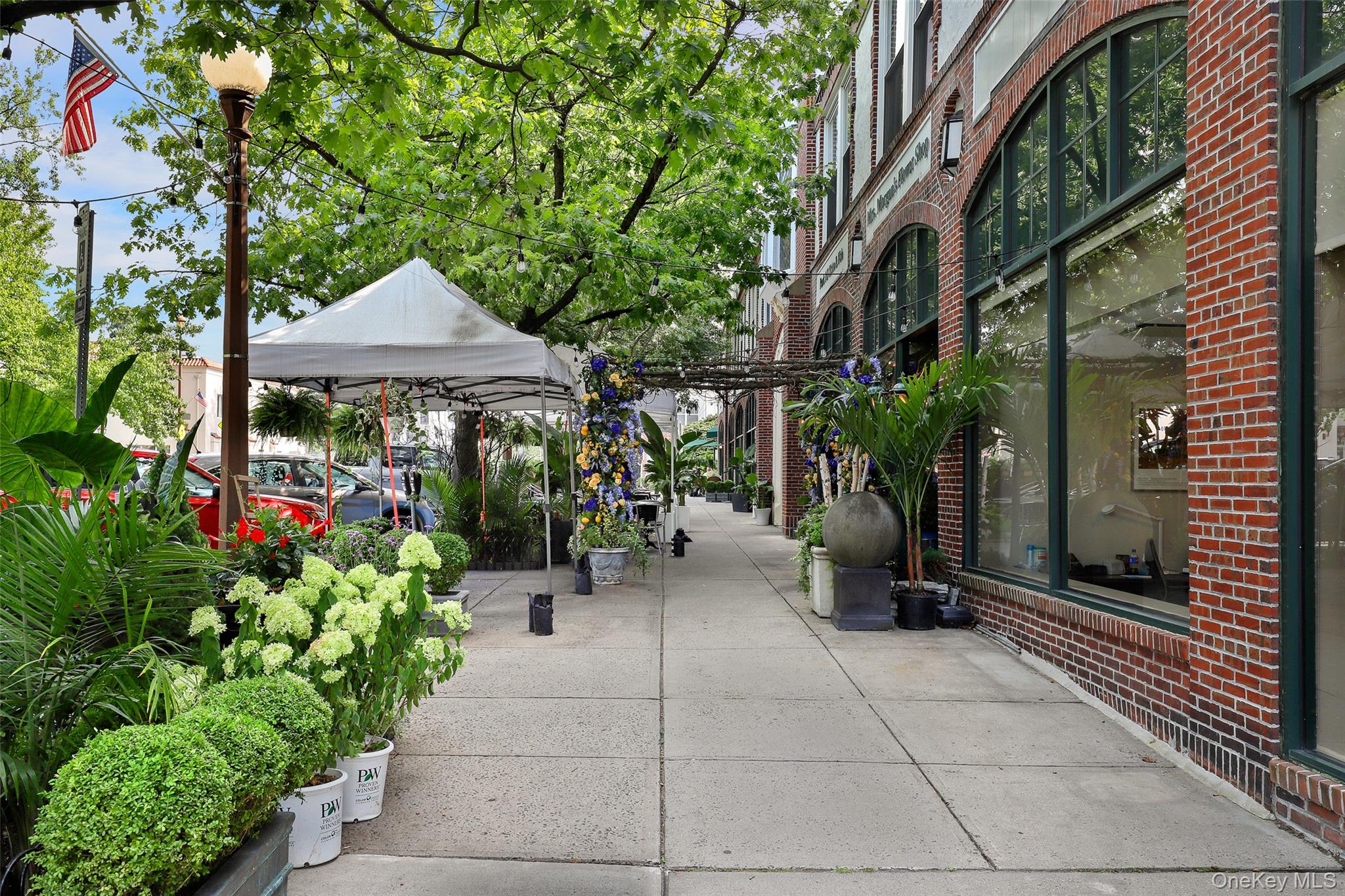 355 Bronxville Road Bronxville, NY 10708 - Photo 22 of 22 a view of a patio with plants and table and chairs under an umbrella