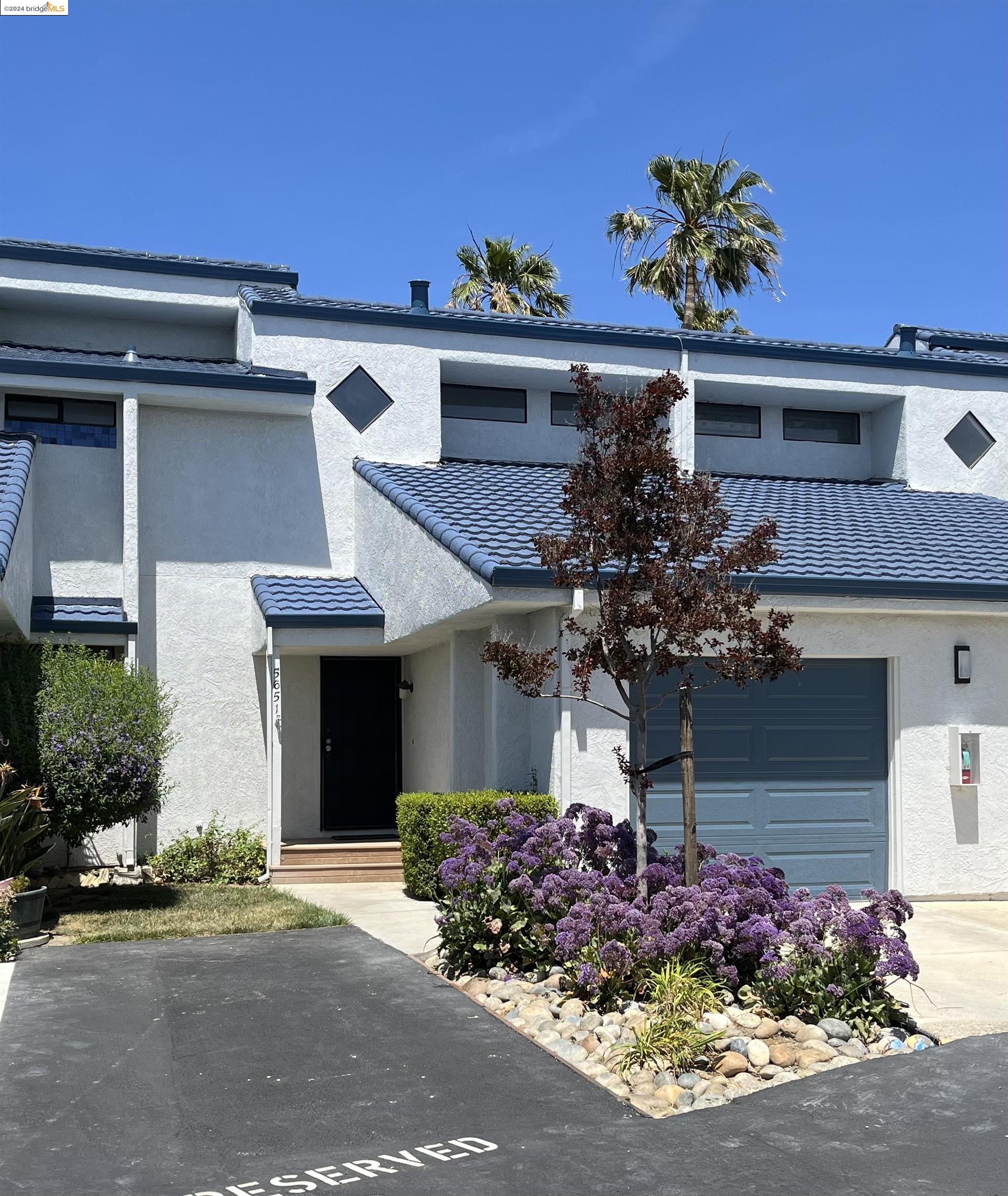 front view of a house with a potted plant