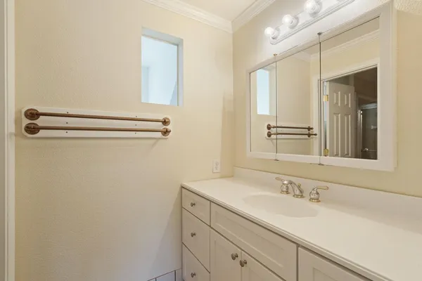 a view of a backyard with plants and a patio