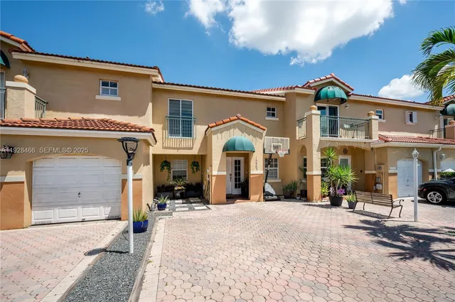 a view of a building with a patio