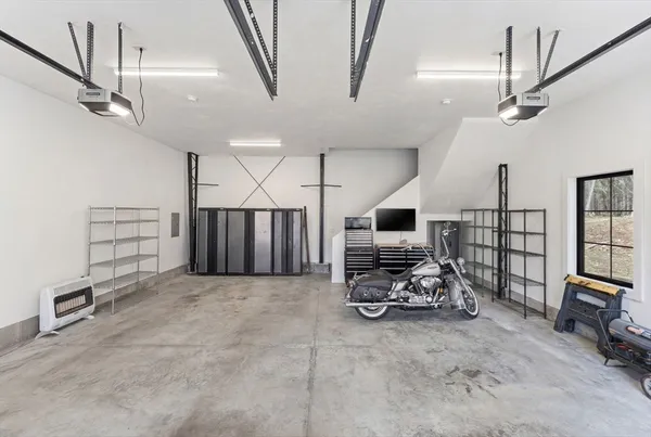a view of a garage with furniture