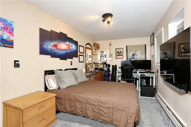 a bed room with a bed and a television