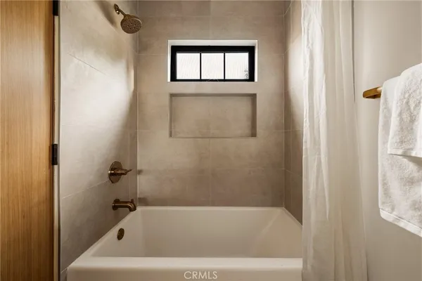 a bathroom with a bathtub