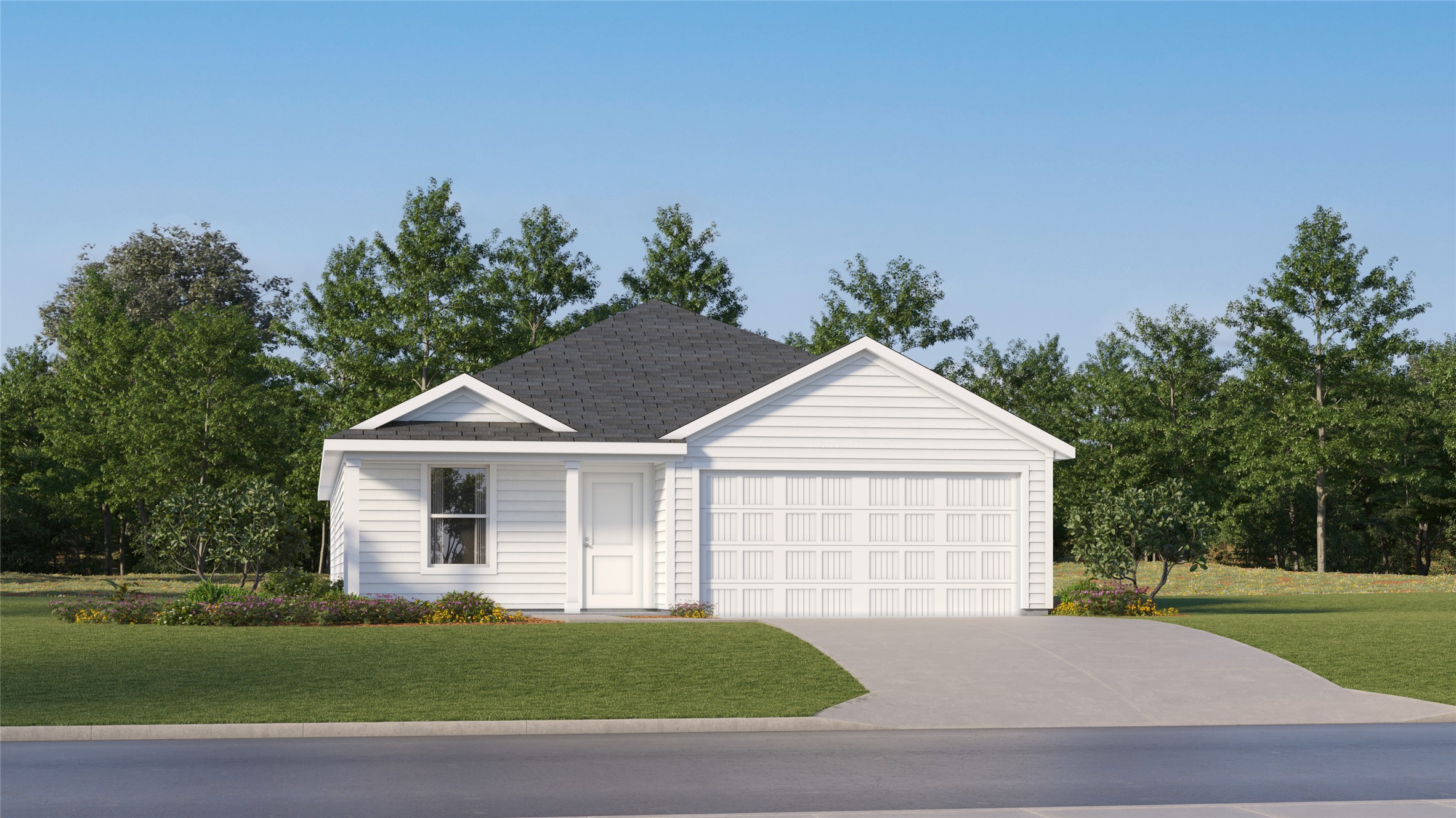 a front view of a house with a garden