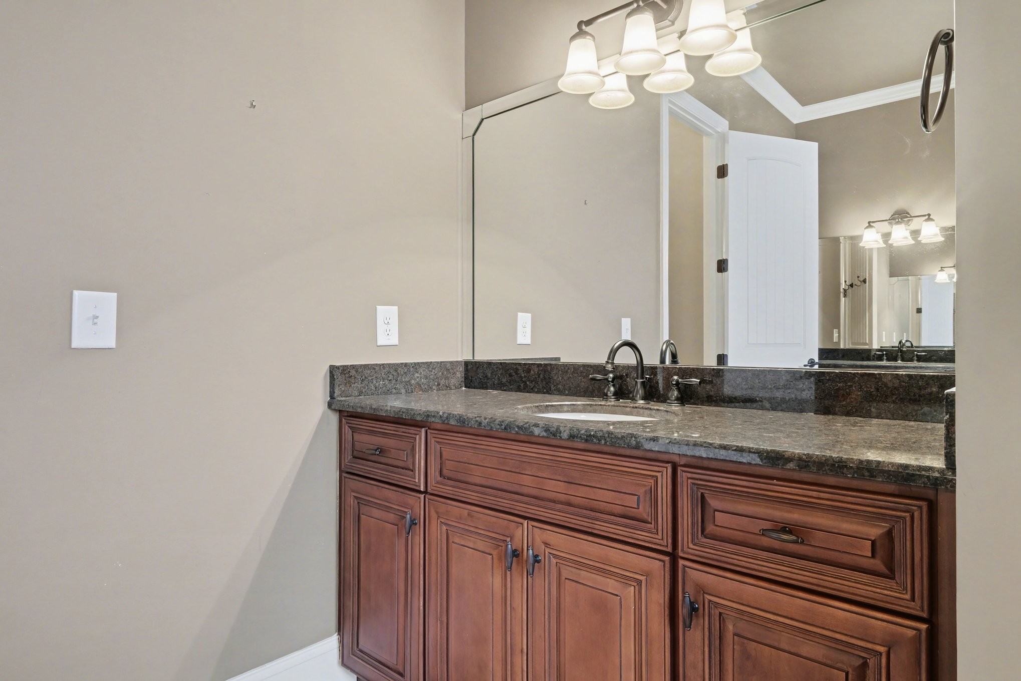1017 Alice Springs Circle Spring Hill, TN 37174 - Photo 20 of 35 a bathroom with a granite countertop sink and a mirror