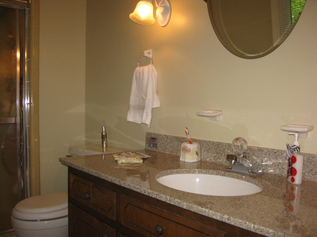 4201 Webster Court Raleigh, NC 27609 - Photo 9 of 25 Master bath has large walk-in tile shower. Updates include new solid surface vanity top, sink , faucet, mirror and light fixtures. You will enjoy having drawers & storage in your master bath. Master Bath