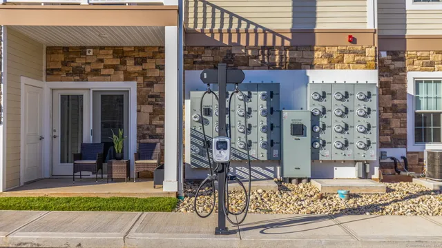 front view of a building with a street