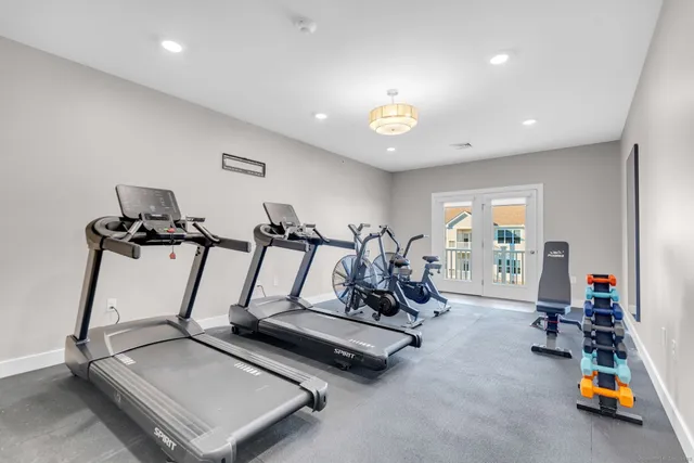 a view of a room with gym equipment