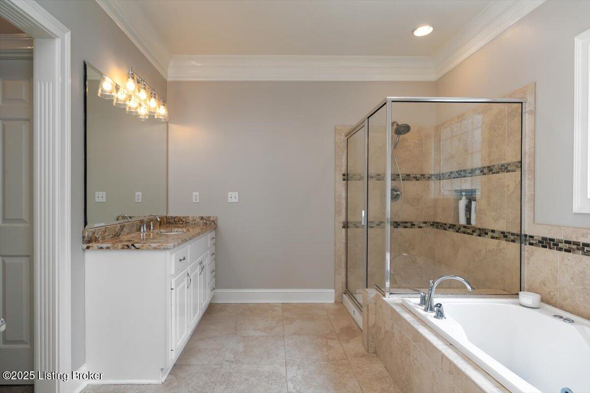 10801 Little Pond Road Goshen, KY 40026 - Photo 37 of 73 First floor primary en suite bath, dual vanity/sinks, spacious tub and shower