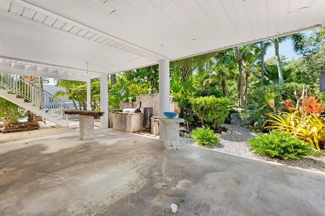 a view of a backyard with palm tree