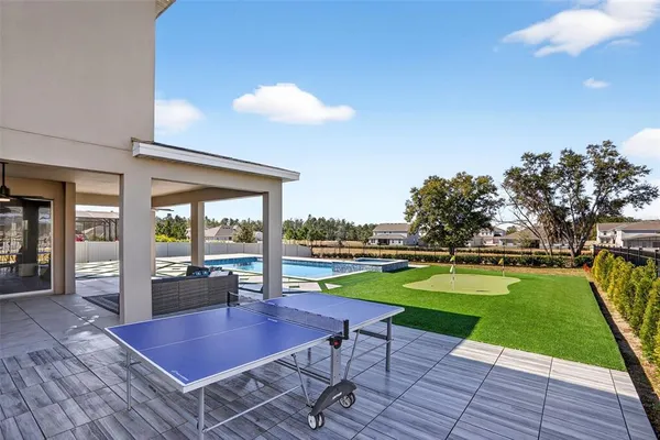 a view of a garage with storage