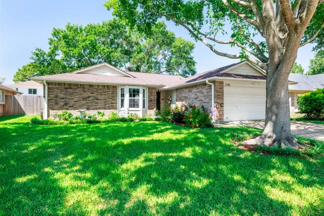 a view of a house with a yard and a large tree