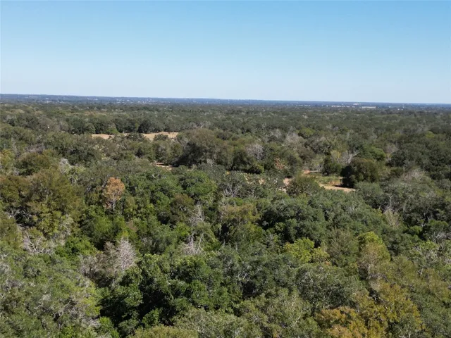 an aerial view of beach and green space