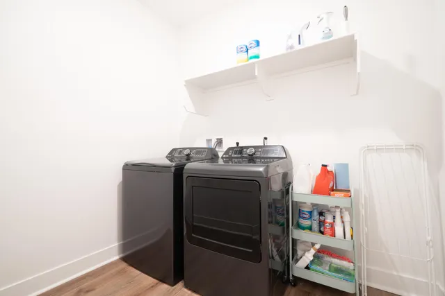 a utility room with dryer and washer