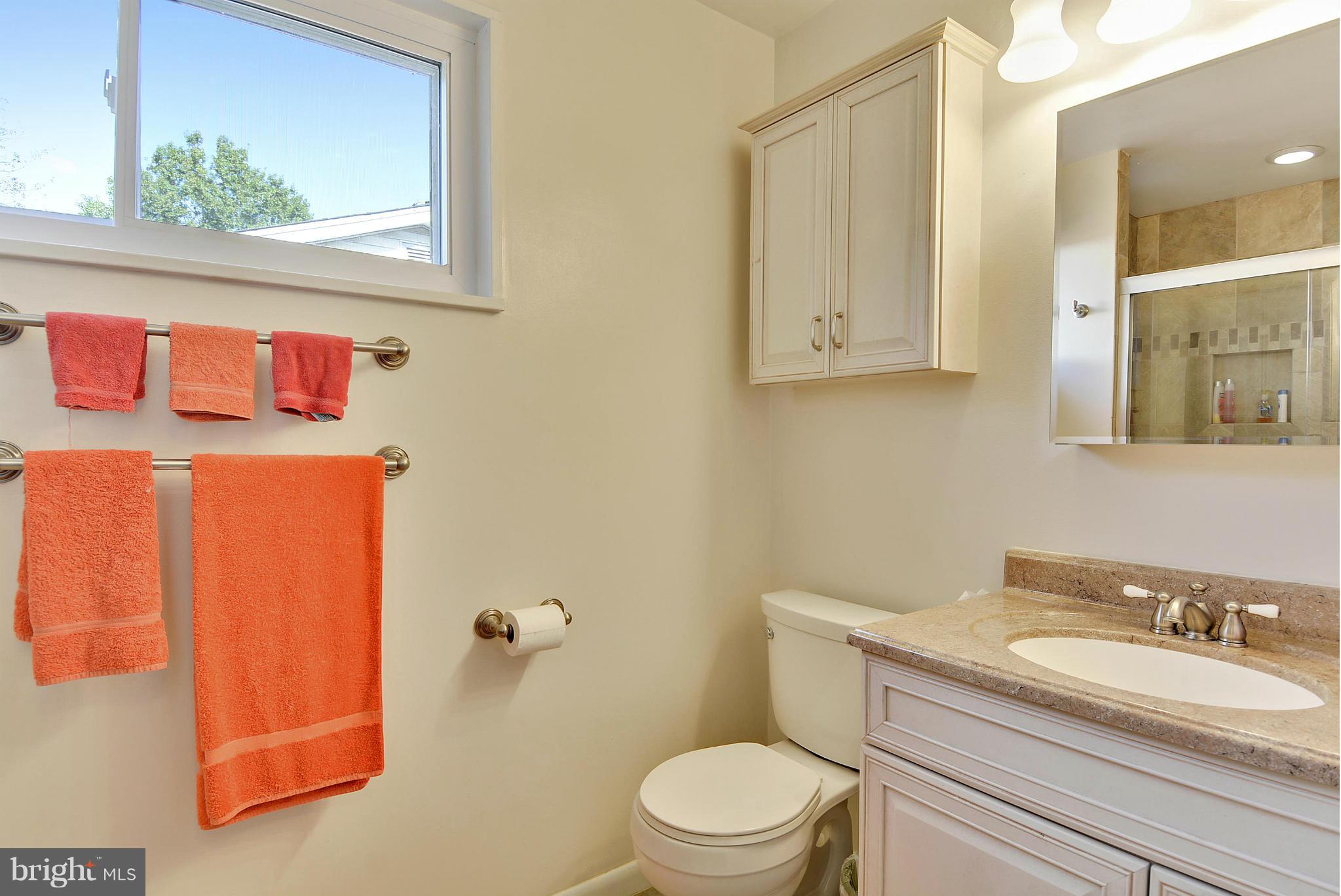 11113 Lombardy Road Silver Spring, MD 20901 - Photo 13 of 30 a bathroom with a granite countertop sink a toilet and a mirror
