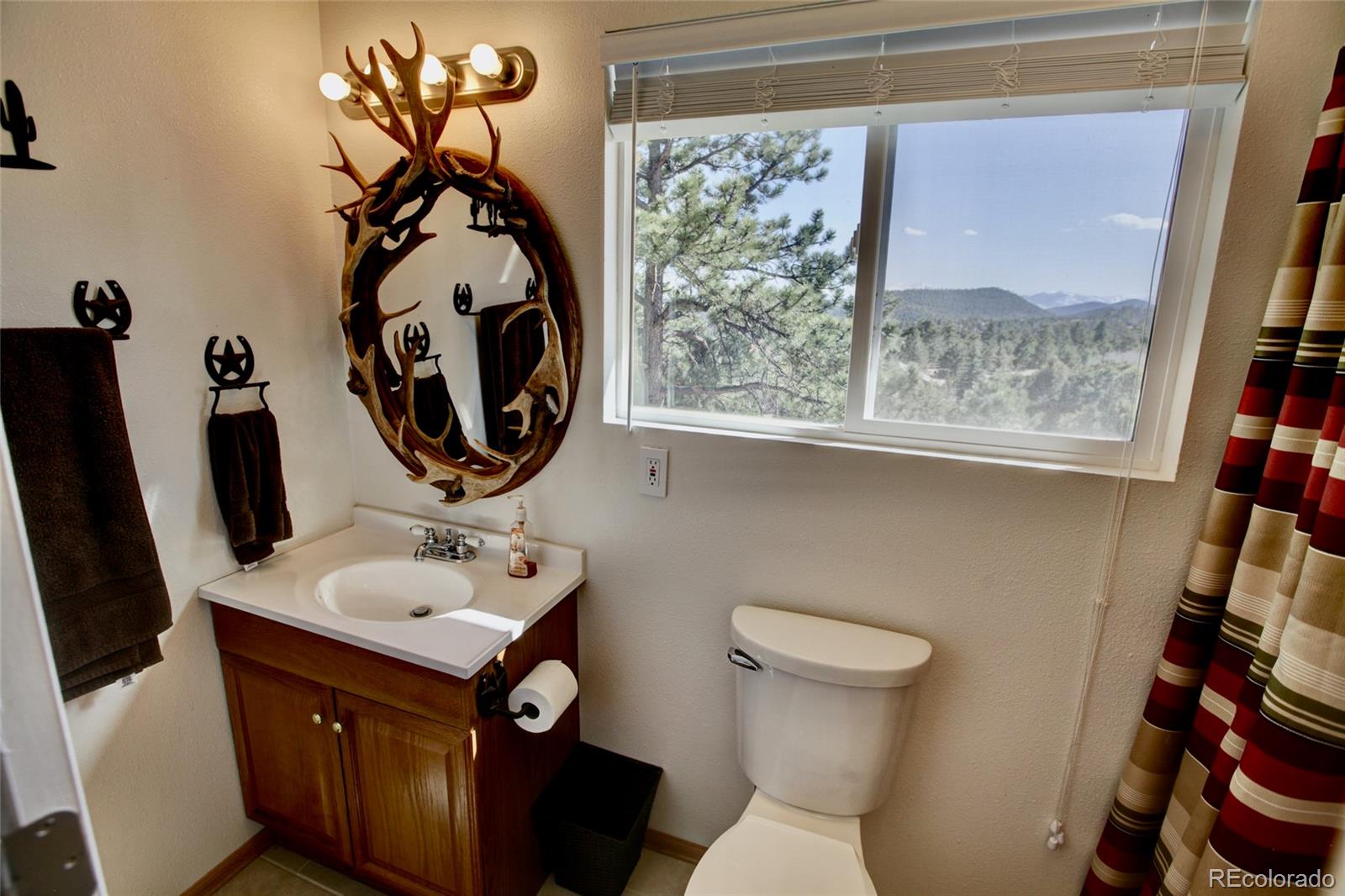 530 Red Feather Road Cotopaxi, CO 81223 - Photo 38 of 46 a bathroom with a toilet sink and mirror
