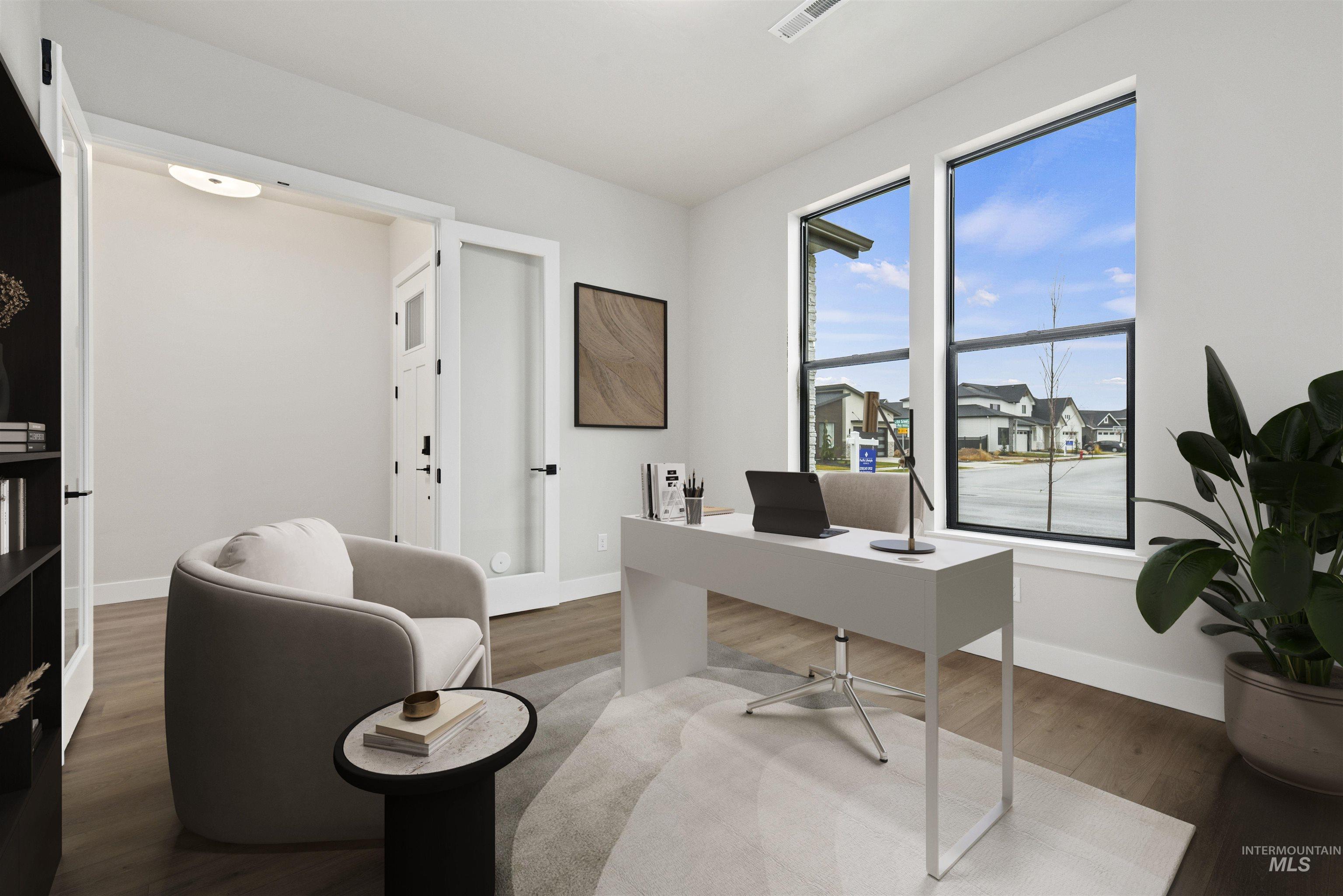 7566 West Old School Street, Unit ROUGE Meridian, ID 83646 - Photo 10 of 28 Office area featuring wood finished floors, french doors, and a residential view