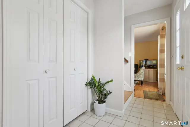 a view of a hallway with a potted plant