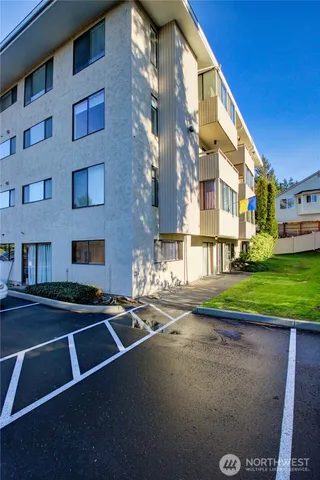 a front view of a building with street view