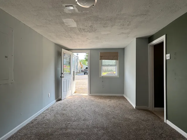 a view of a big room with windows and closet