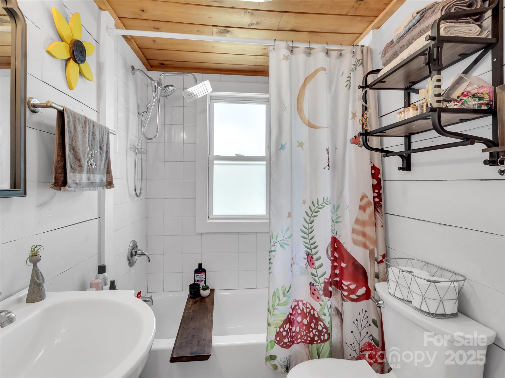 82 Elizabeth Street Canton, NC 28716 - Photo 11 of 17 a bathroom with a sink a toilet and shower curtain