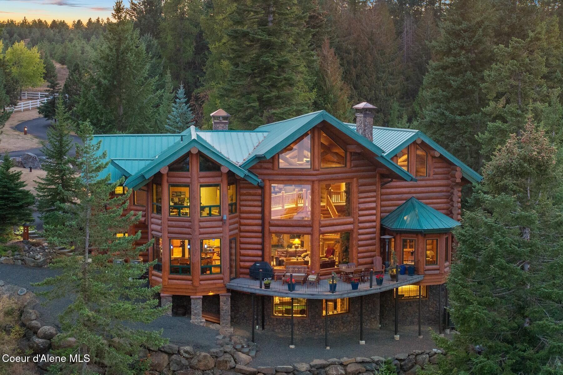 18869 South Trekker Woods Road Coeur D'Alene, ID 83814 - Photo 68 of 76 Log Home Estate in Evening