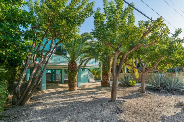 a view of a house with backyard and trees