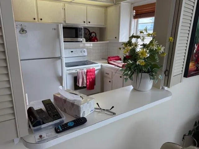 a kitchen with a refrigerator and a sink