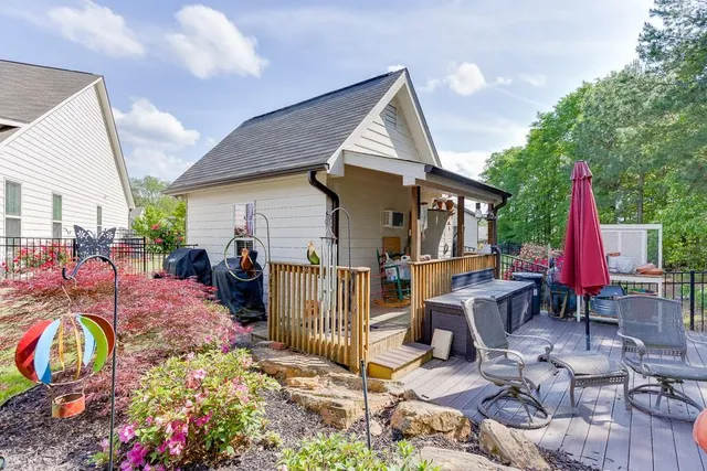 a view of outdoor sitting area with furniture