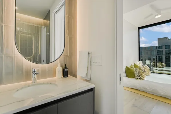 a view of a balcony with an outdoor space