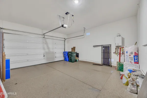 a view of a garage with storage