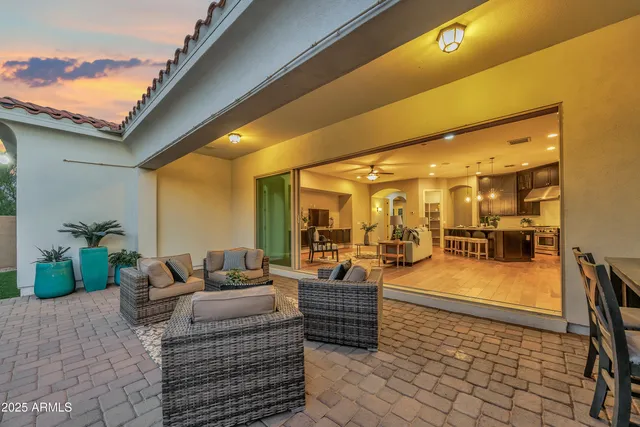 a lobby with furniture and rug