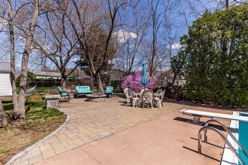 71 Pond Lane Randolph, MA 02368 - Photo 26 of 35 a view of a patio with a table and chairs and potted plants