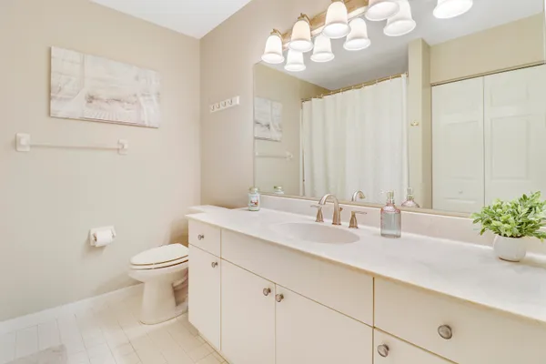 a bathroom with a sink a toilet and a mirror