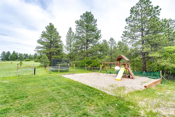 a view of a park with slide