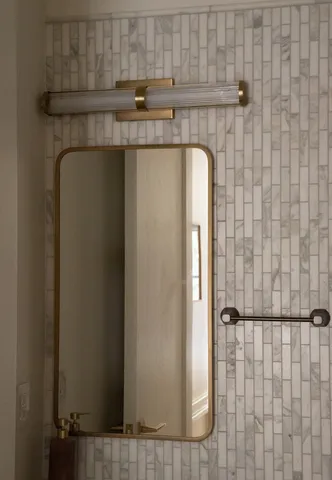 a close view of a fireplace in bathroom