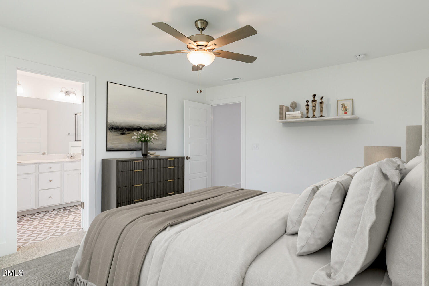 133 Silver Pne Drive Angier, NC 27501 - Photo 46 of 51 a bedroom with a bed and a chandelier