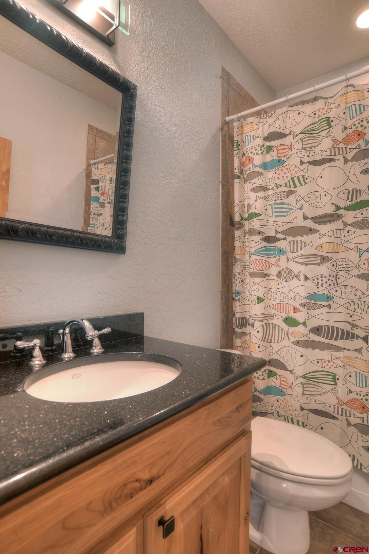 2855 Main Avenue, Unit A204 Durango, CO 81301 - Photo 30 of 45 a bathroom with a granite countertop sink toilet and a mirror
