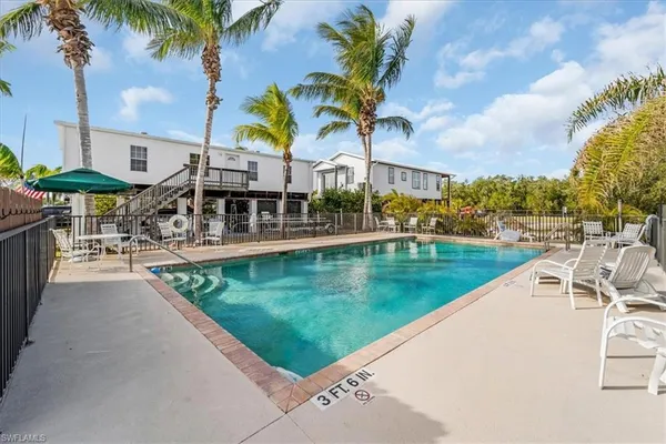 a view of a swimming pool with a garden and plants